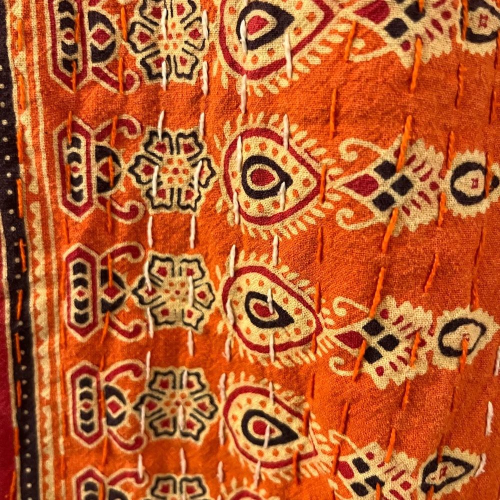 Kantha cloth bathrobe, orange, size S/M - Picture 3 of 4